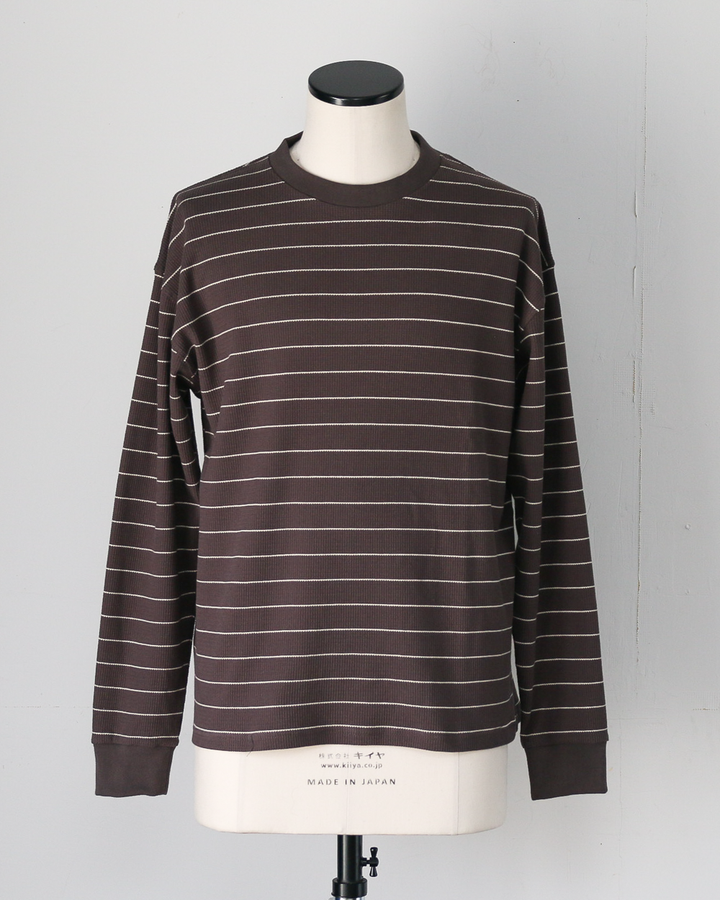 Mr.OLDMAN ミスターオールドマン Long Sleeve Waffle Border Tee Grey