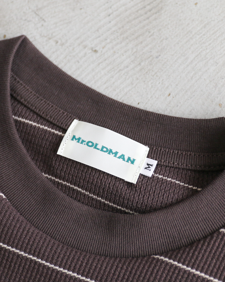 Mr.OLDMAN ミスターオールドマン Long Sleeve Waffle Border Tee Grey
