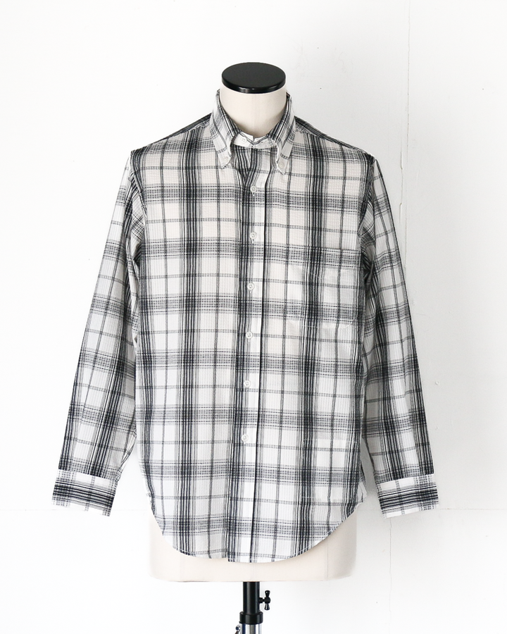 BURLAP OUTFITTER SEERSUKER PLAID B.D. SHIRT White×Black