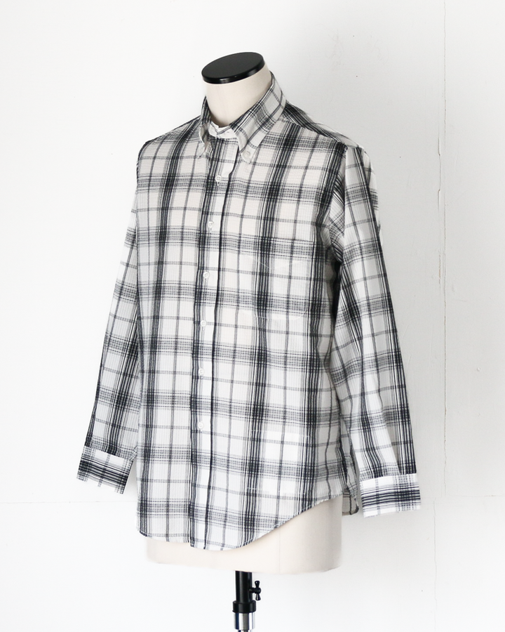 BURLAP OUTFITTER SEERSUKER PLAID B.D. SHIRT White×Black