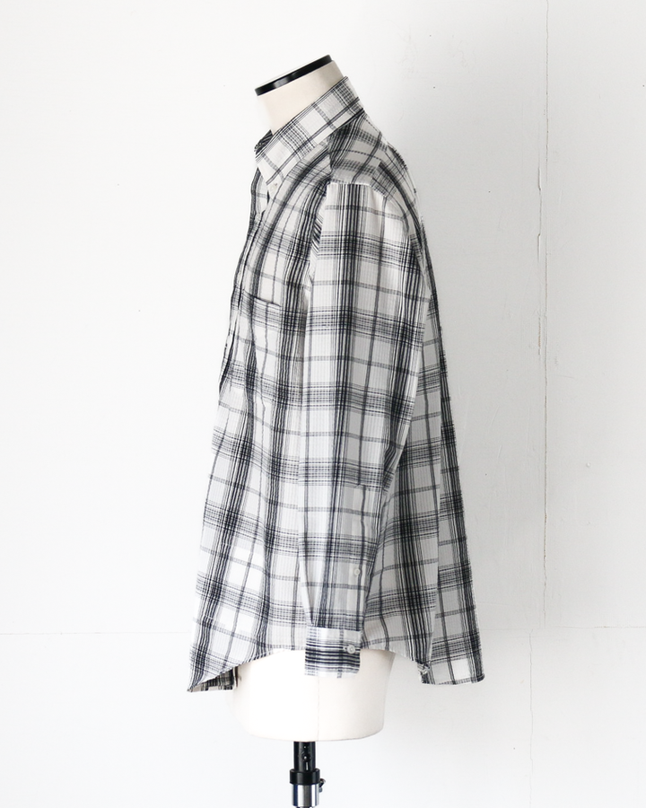 BURLAP OUTFITTER SEERSUKER PLAID B.D. SHIRT White×Black