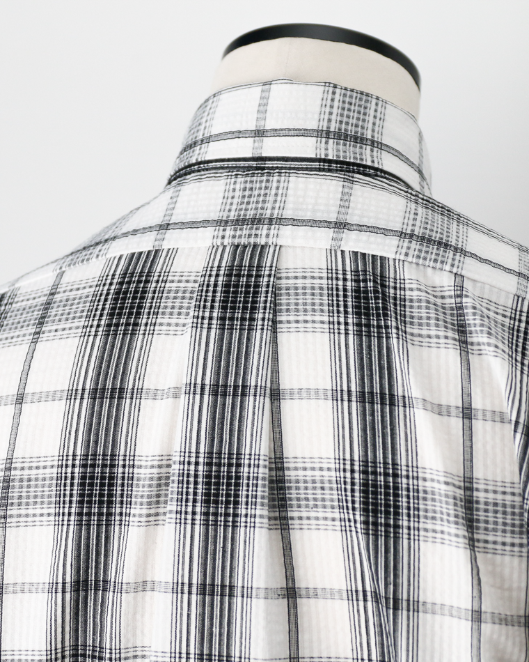 BURLAP OUTFITTER SEERSUKER PLAID B.D. SHIRT White×Black