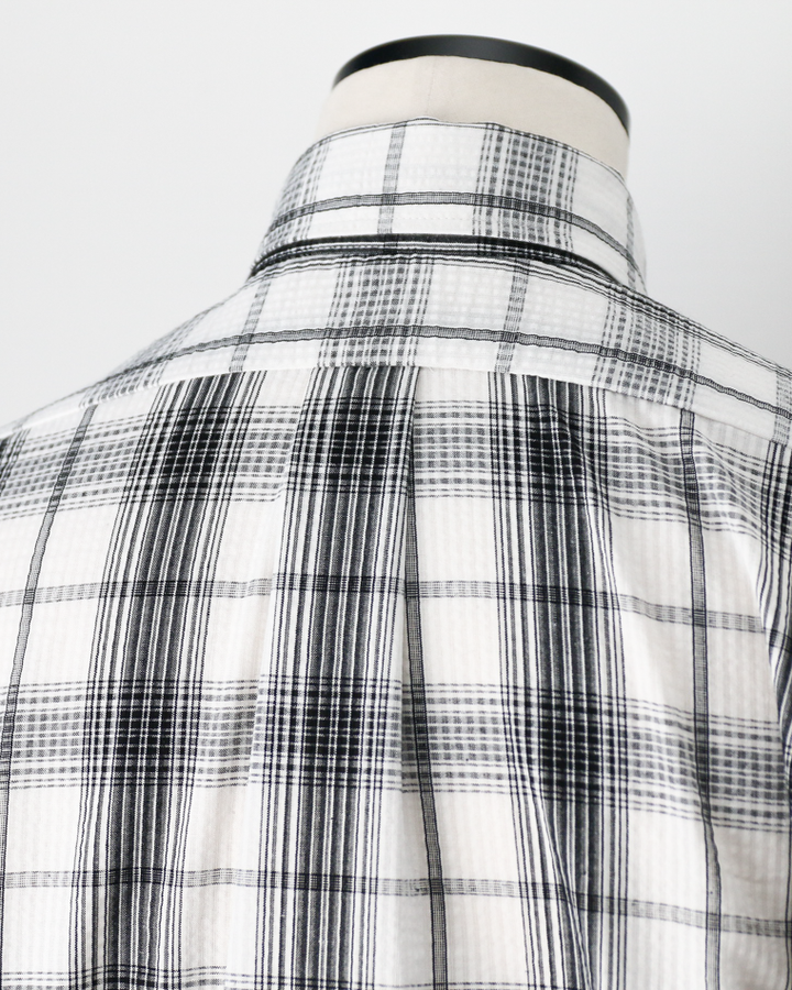 BURLAP OUTFITTER SEERSUKER PLAID B.D. SHIRT White×Black