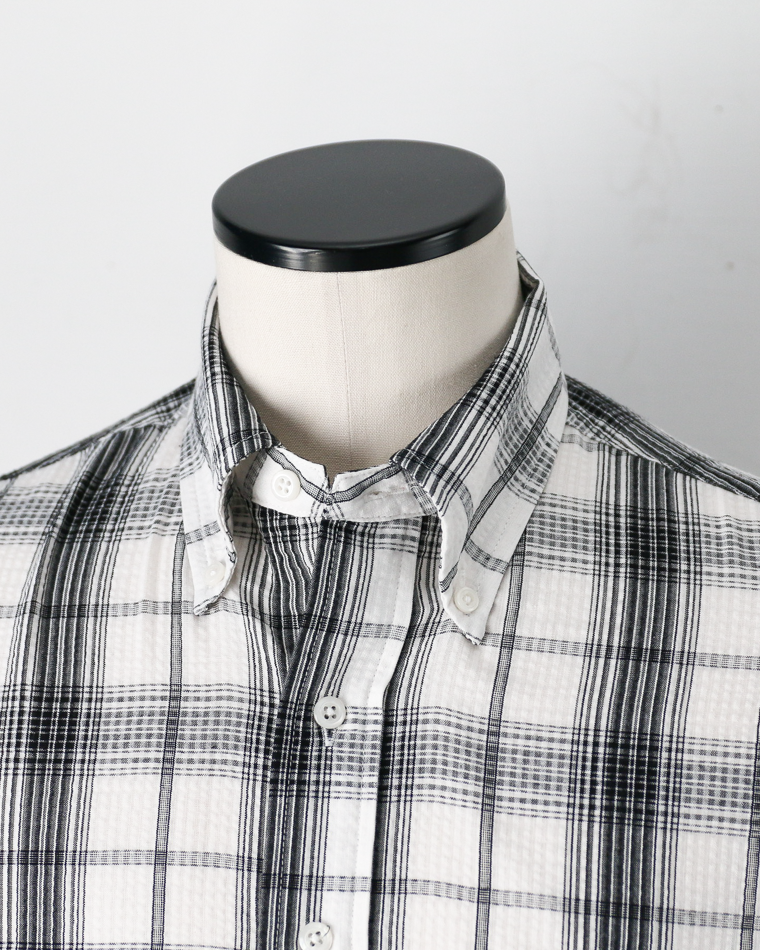 BURLAP OUTFITTER SEERSUKER PLAID B.D. SHIRT White×Black