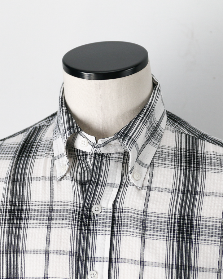 BURLAP OUTFITTER SEERSUKER PLAID B.D. SHIRT White×Black