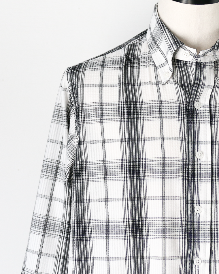 BURLAP OUTFITTER SEERSUKER PLAID B.D. SHIRT White×Black