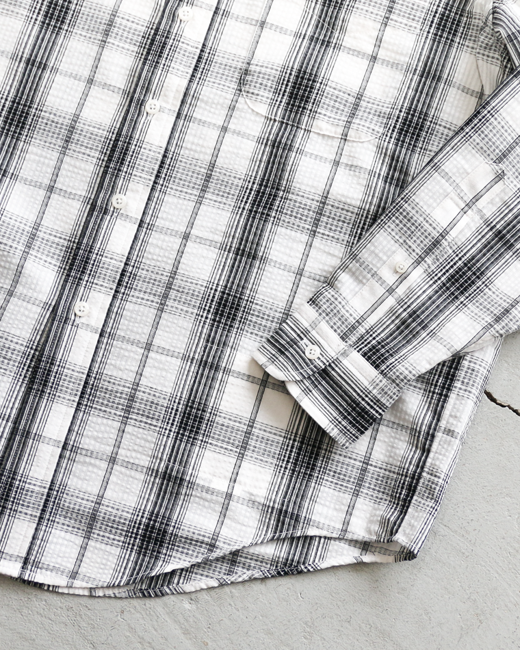 BURLAP OUTFITTER SEERSUKER PLAID B.D. SHIRT White×Black