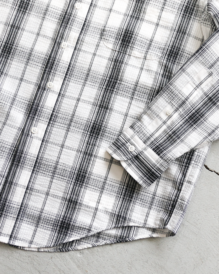 BURLAP OUTFITTER SEERSUKER PLAID B.D. SHIRT White×Black