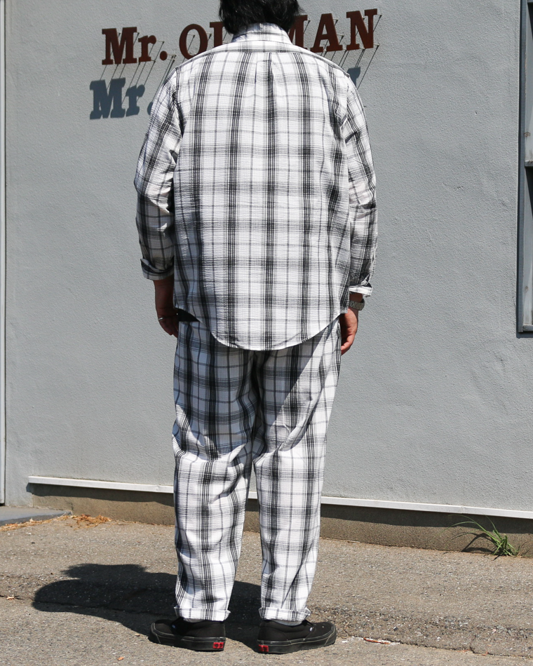 BURLAP OUTFITTER SEERSUKER PLAID B.D. SHIRT White×Black