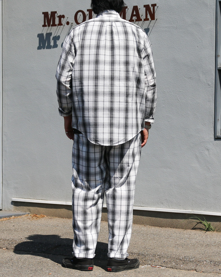 BURLAP OUTFITTER SEERSUKER PLAID B.D. SHIRT White×Black