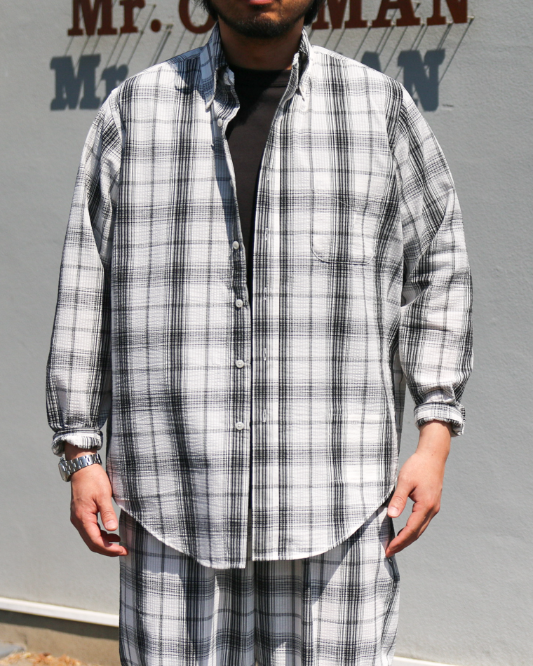 BURLAP OUTFITTER SEERSUKER PLAID B.D. SHIRT White×Black