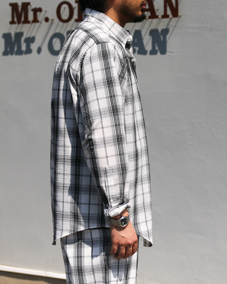 BURLAP OUTFITTER SEERSUKER PLAID B.D. SHIRT White×Black