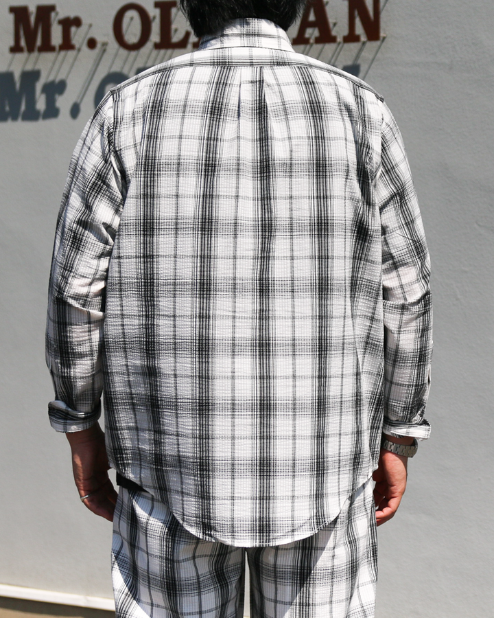BURLAP OUTFITTER SEERSUKER PLAID B.D. SHIRT White×Black