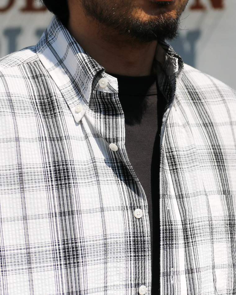 BURLAP OUTFITTER SEERSUKER PLAID B.D. SHIRT White×Black