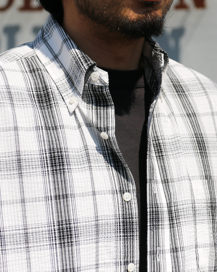 BURLAP OUTFITTER SEERSUKER PLAID B.D. SHIRT White×Black
