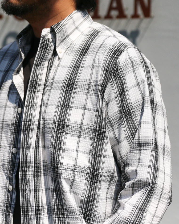 BURLAP OUTFITTER SEERSUKER PLAID B.D. SHIRT White×Black