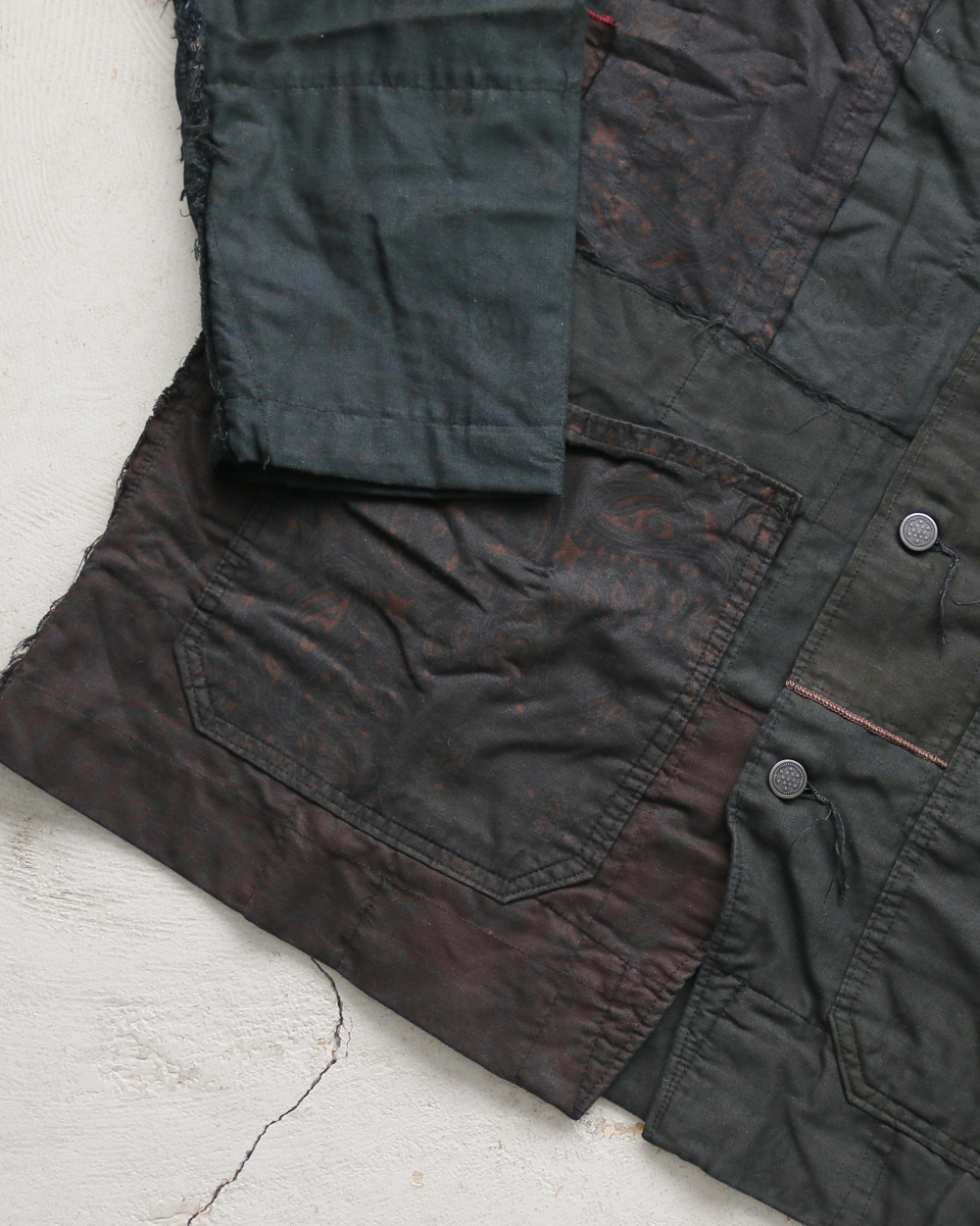 Mr.OLDMAN×redad ミスターオールドマン×レダッド Bandana Patchwork Coverall Black Over Dye B