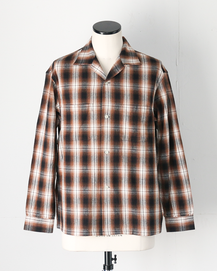 FIVE BROTHER ファイブブラザー Check One-up Collar Shirt Brown