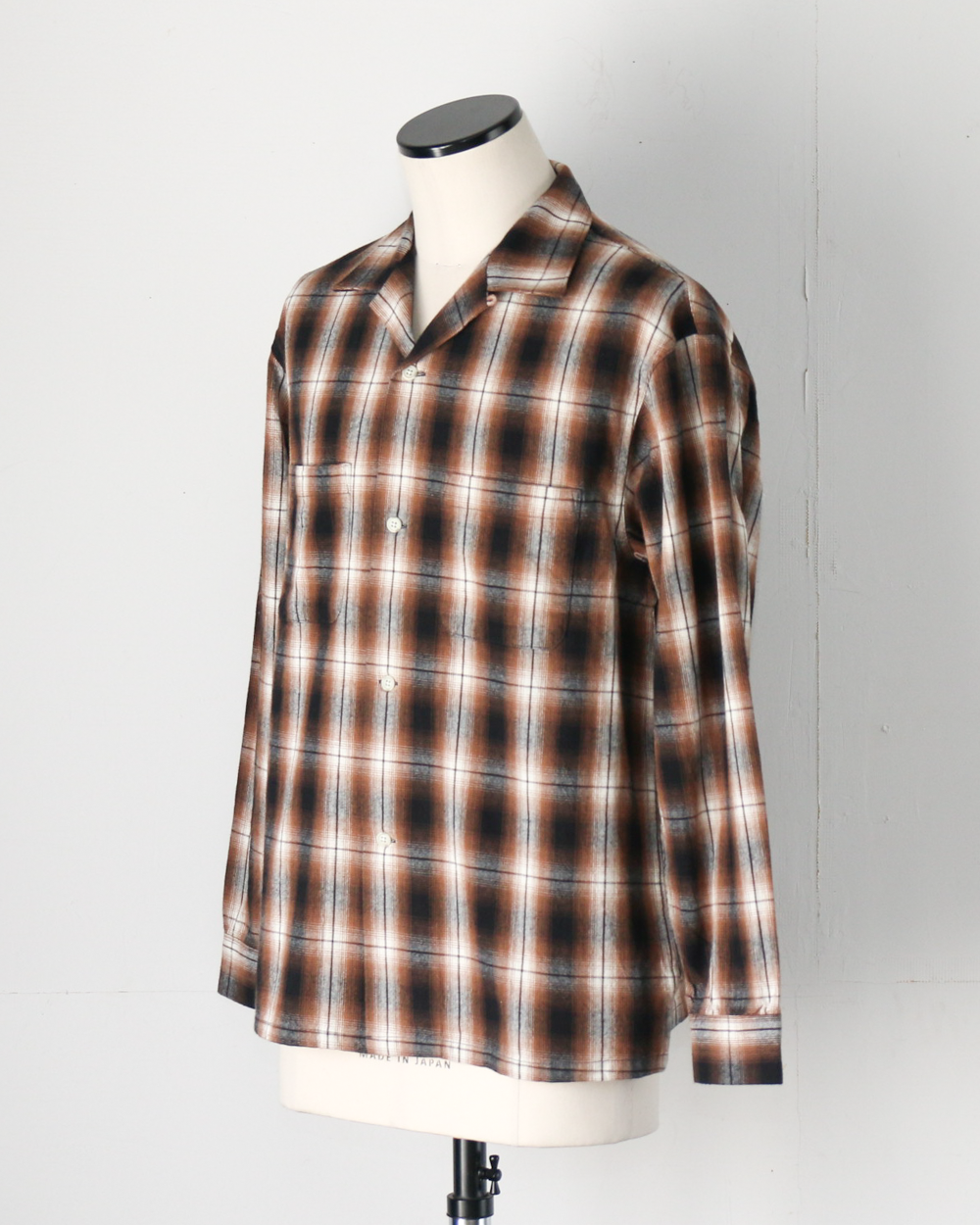FIVE BROTHER ファイブブラザー Check One-up Collar Shirt Brown