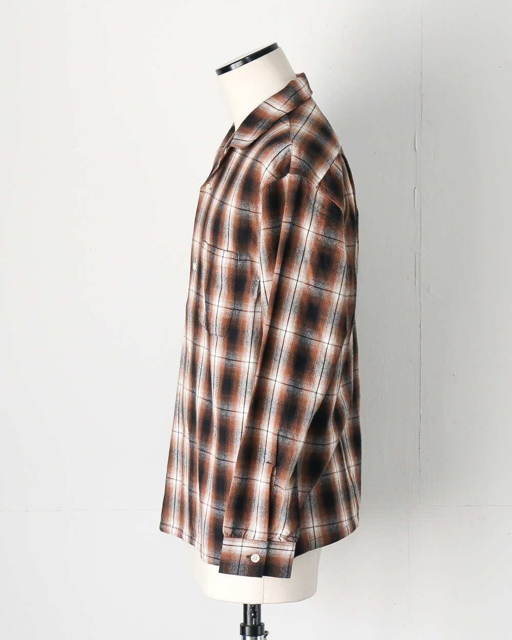 FIVE BROTHER ファイブブラザー Check One-up Collar Shirt Brown
