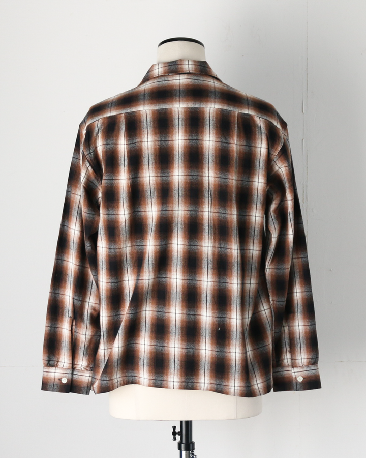 FIVE BROTHER ファイブブラザー Check One-up Collar Shirt Brown