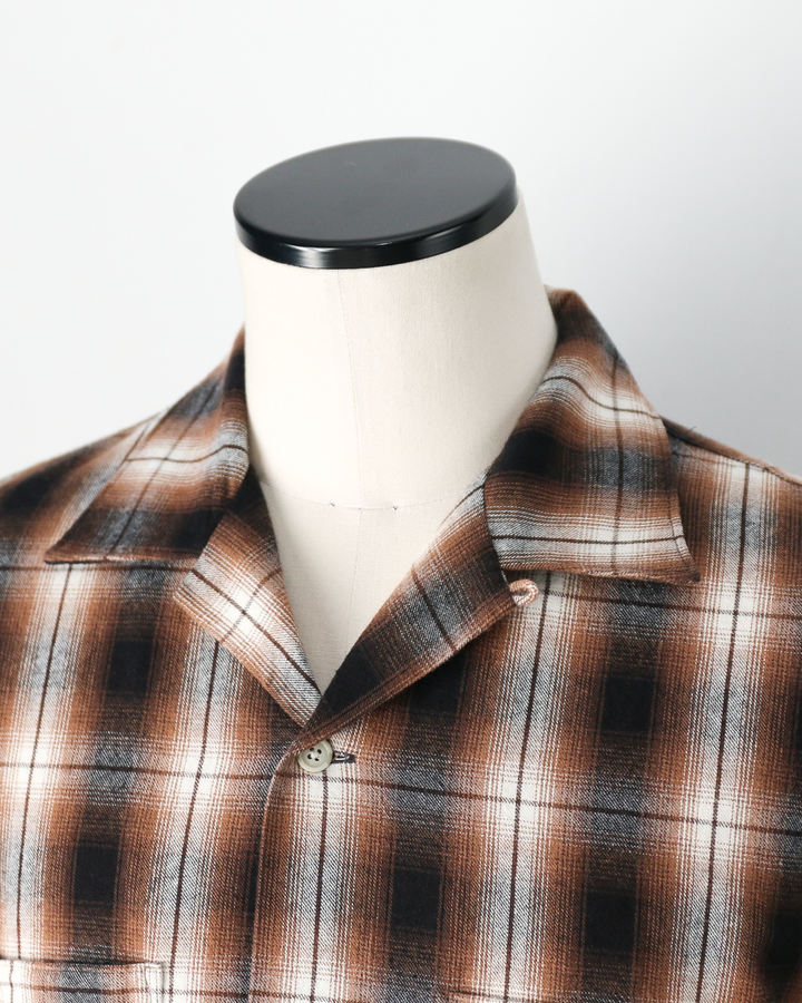 FIVE BROTHER ファイブブラザー Check One-up Collar Shirt Brown