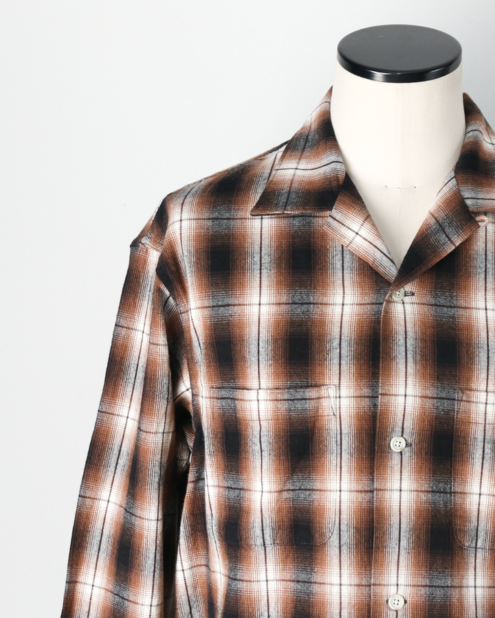 FIVE BROTHER ファイブブラザー Check One-up Collar Shirt Brown