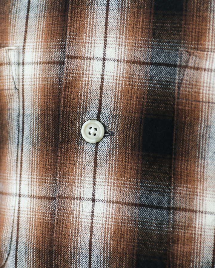 FIVE BROTHER ファイブブラザー Check One-up Collar Shirt Brown