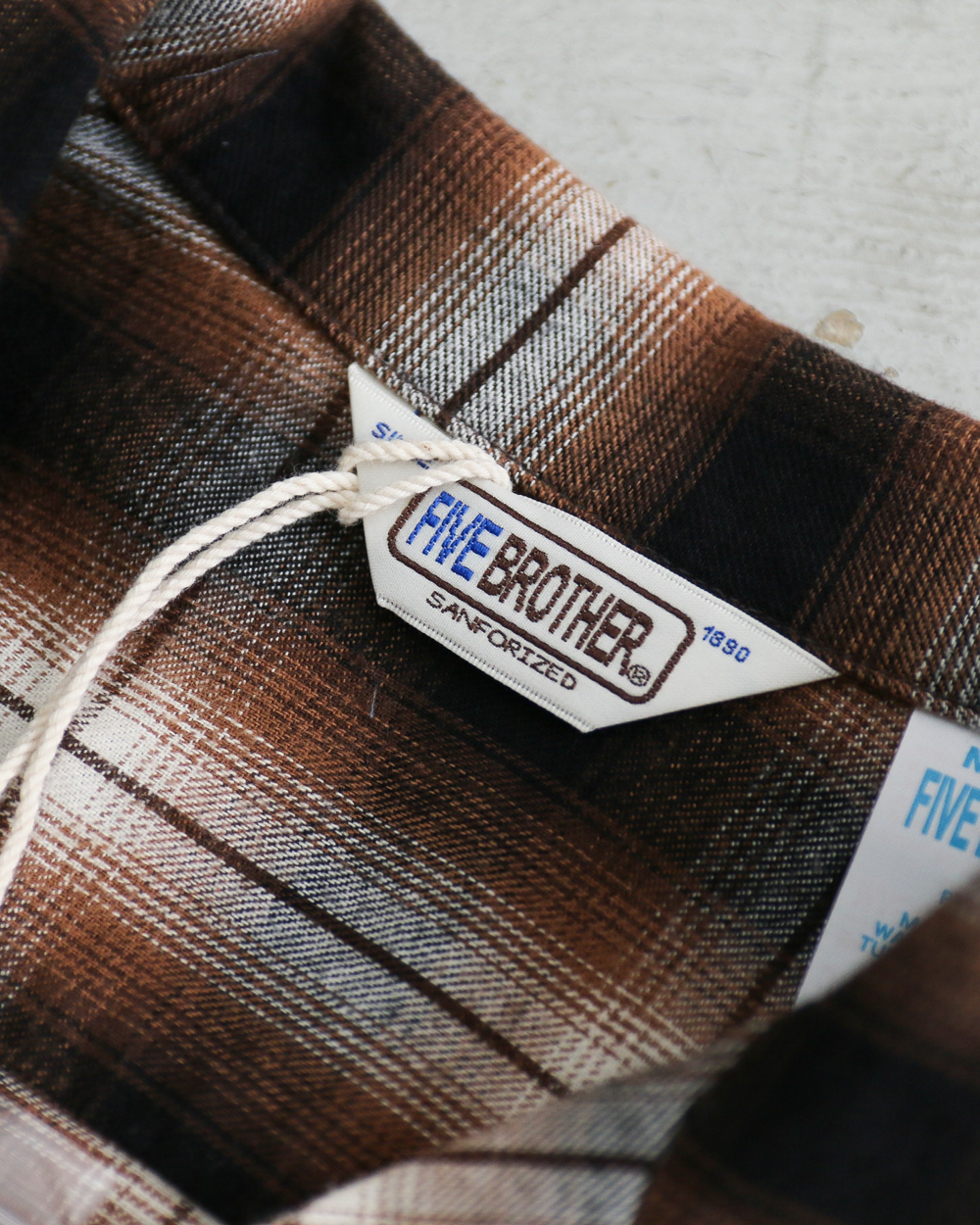 FIVE BROTHER ファイブブラザー Check One-up Collar Shirt Brown
