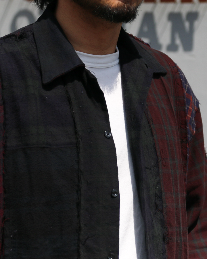 redad patchwork check shirt black over dye