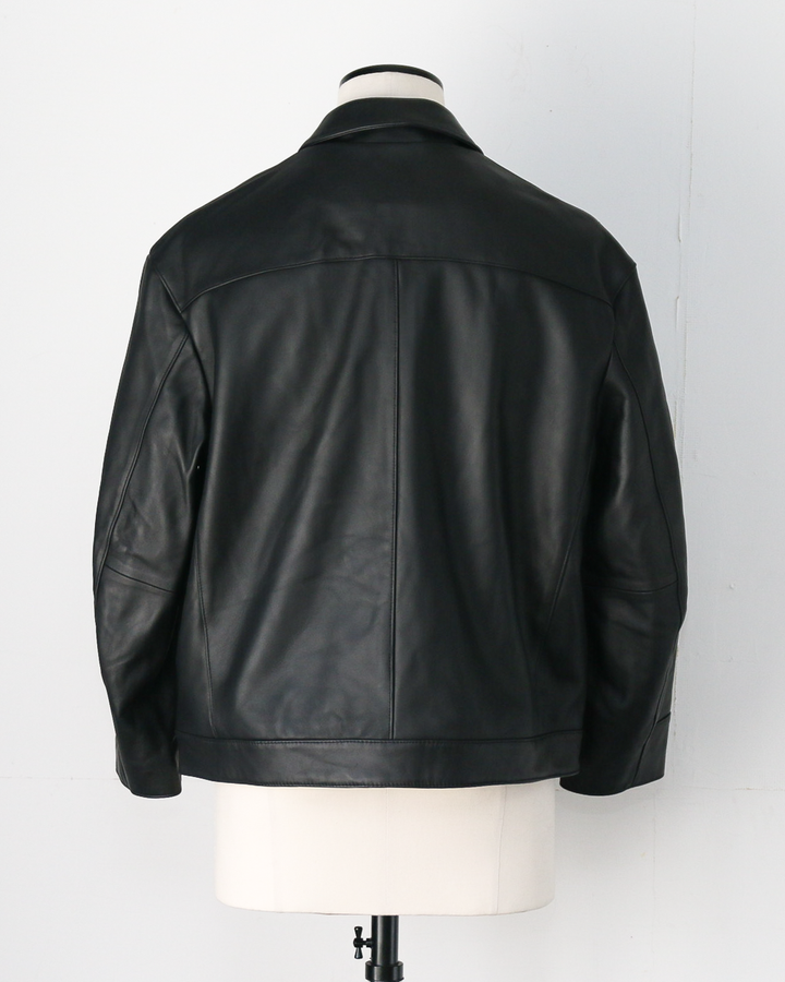 AWESOME LEATHER 超棒皮革 皮革拉鍊短夾克 黑色