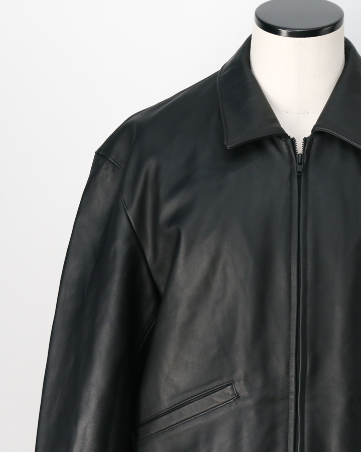 AWESOME LEATHER 超棒皮革 皮革拉鍊短夾克 黑色