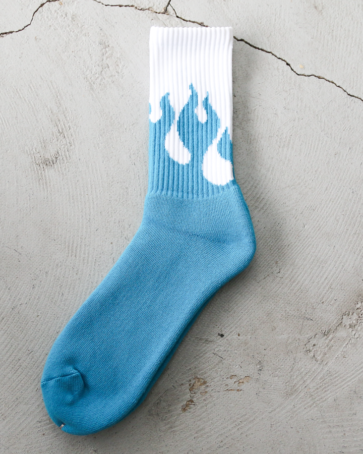 TONY SOCKS トニーソックス FIRE PATTERN White×Aqua