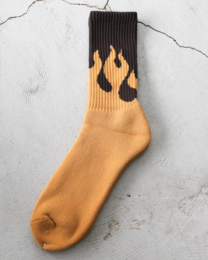 TONY SOCKS トニーソックス FIRE PATTERN Dark Brown×Yellow