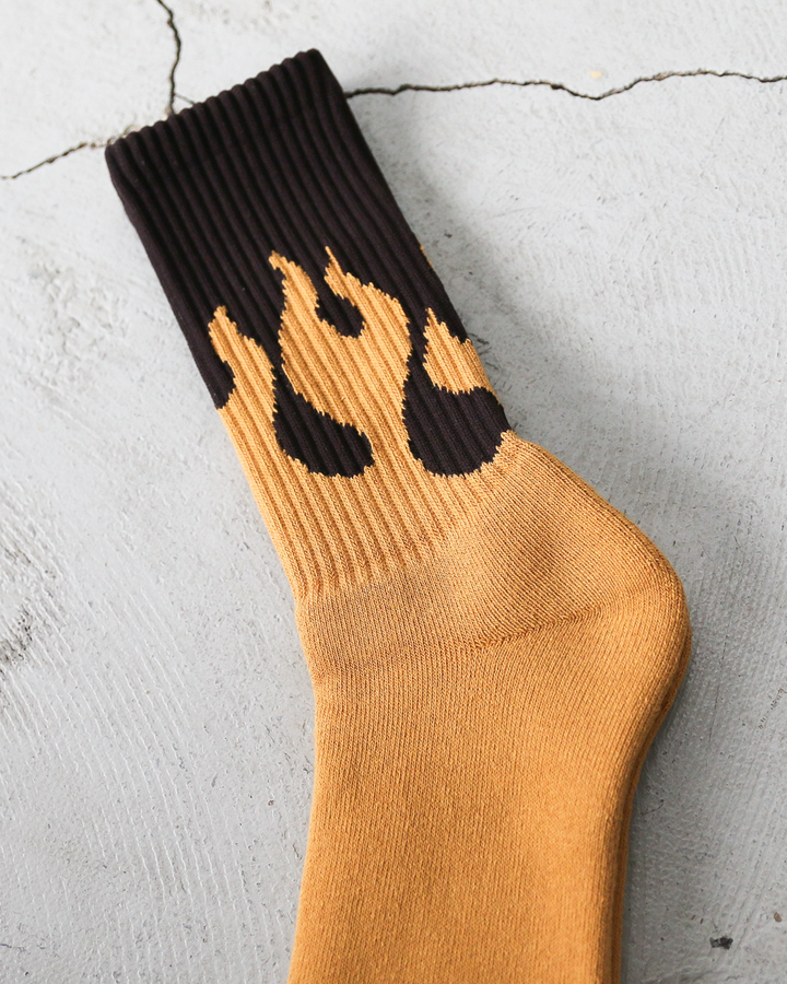 TONY SOCKS トニーソックス FIRE PATTERN Dark Brown×Yellow