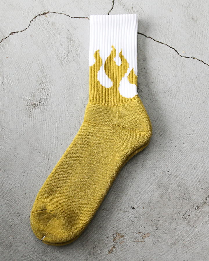 TONY SOCKS トニーソックス FIRE PATTERN White×Mustard