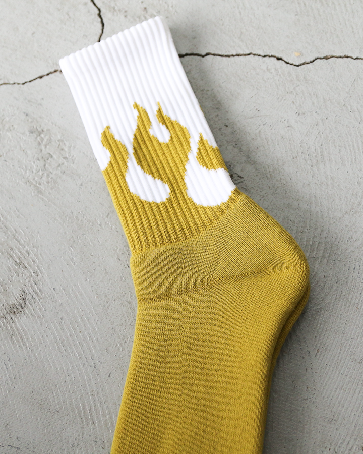 TONY SOCKS トニーソックス FIRE PATTERN White×Mustard