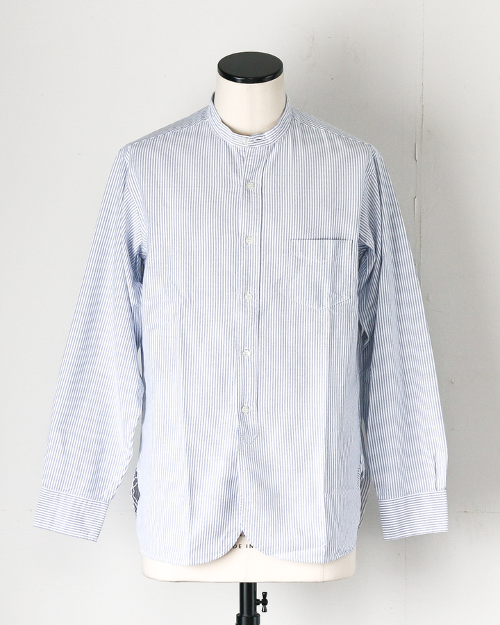 WORKERS ワーカーズ Band Collar Shirt, Supima OX, Stripe