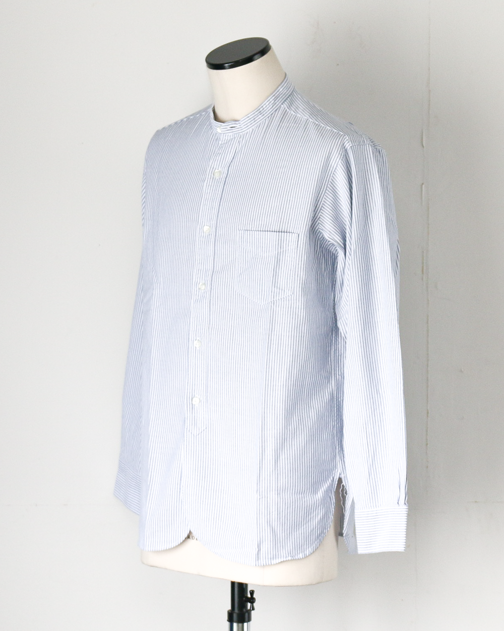 WORKERS ワーカーズ Band Collar Shirt, Supima OX, Stripe