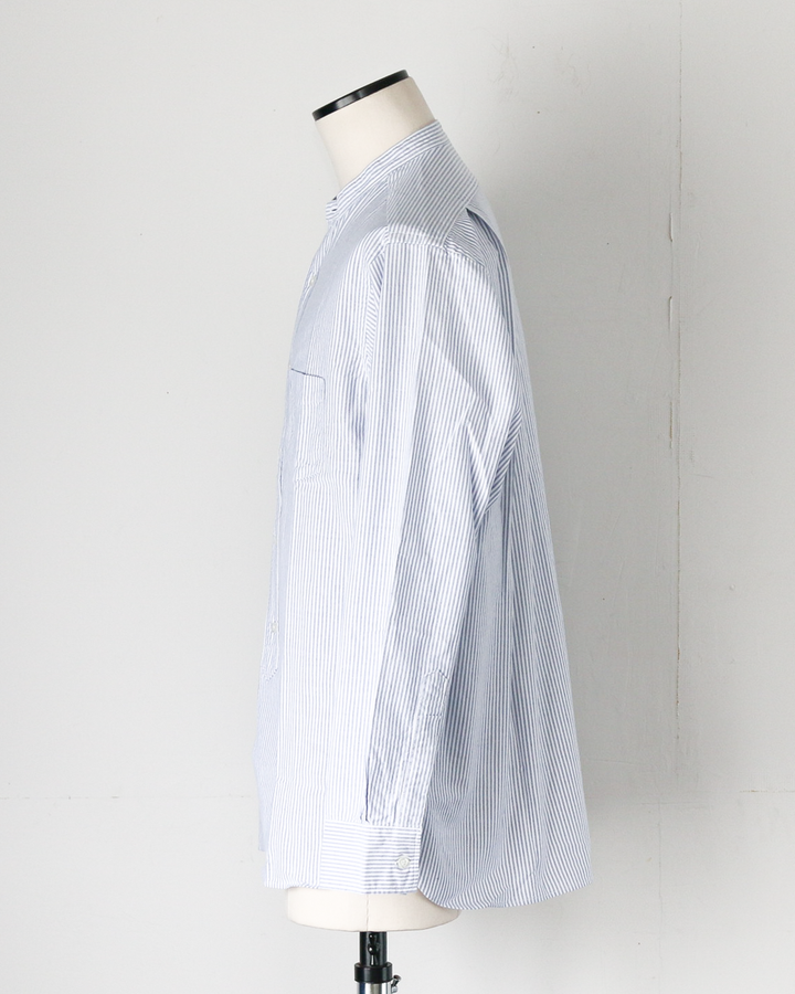 WORKERS ワーカーズ Band Collar Shirt, Supima OX, Stripe