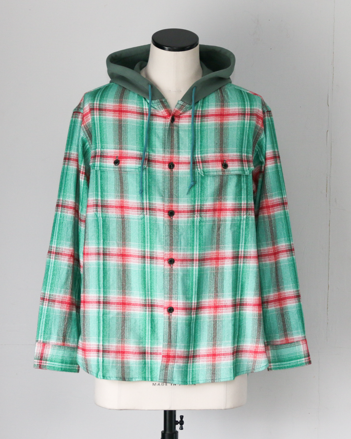 IMPRESTORE インプレストア Flannel Hooded Shirt / Springsteen (Green×Red)