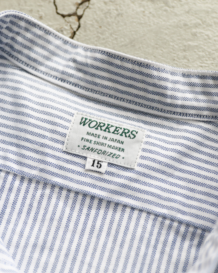 WORKERS ワーカーズ Band Collar Shirt, Supima OX, Stripe