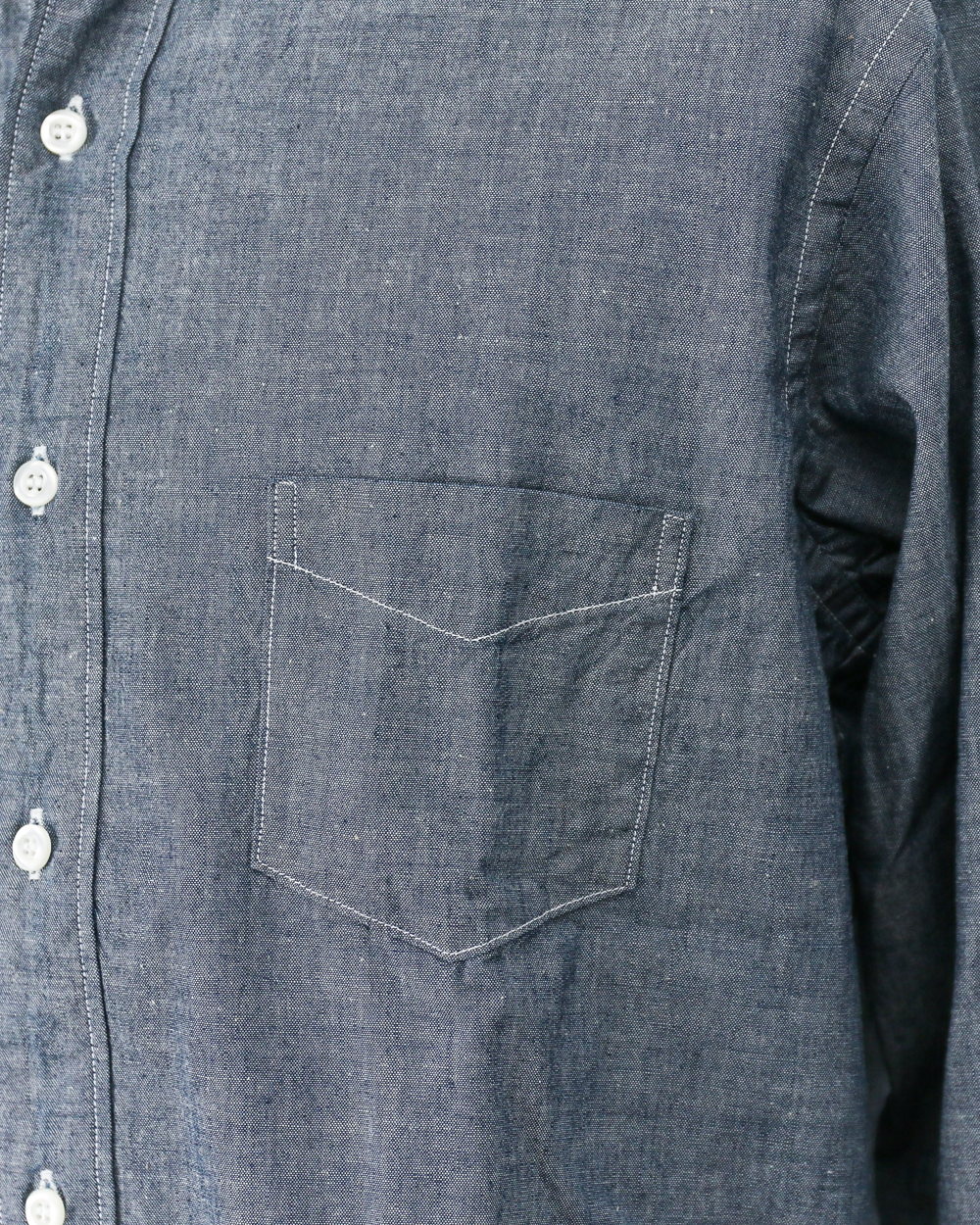 WORKERS ワーカーズ Band Collar Shirt, Indigo Chambray