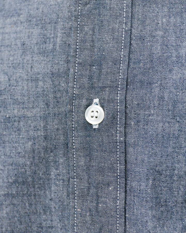 WORKERS ワーカーズ Band Collar Shirt, Indigo Chambray