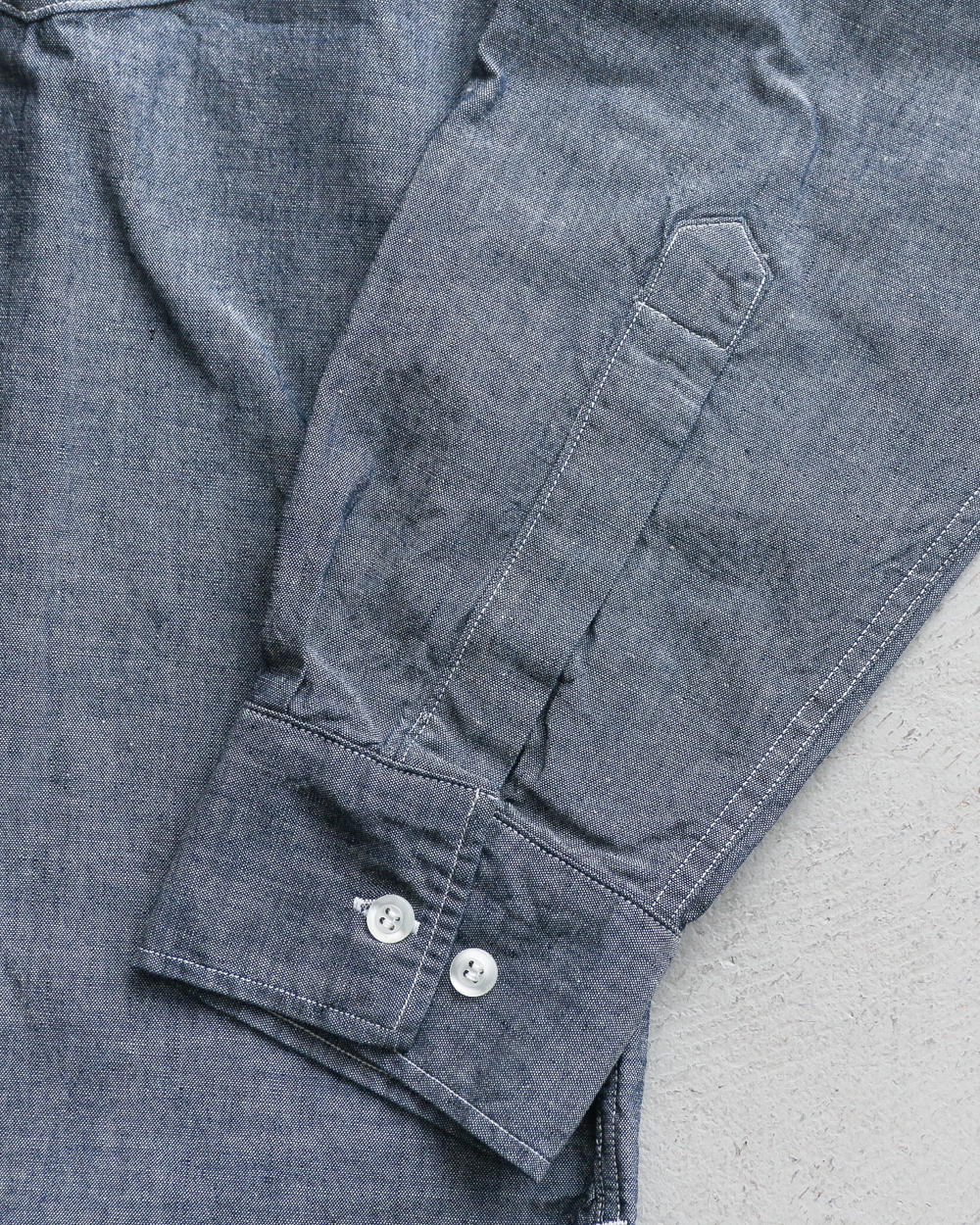 WORKERS ワーカーズ Band Collar Shirt, Indigo Chambray