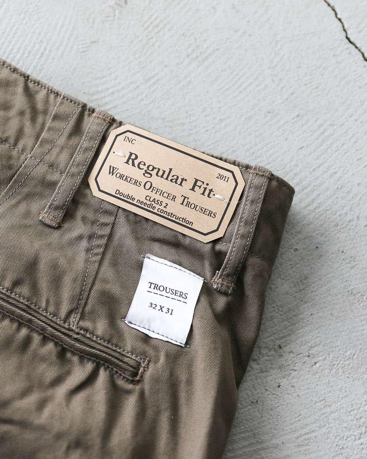WORKERS ワーカーズ Officer Trousers, Regular Fit, 8 oz Hunter Green Chino