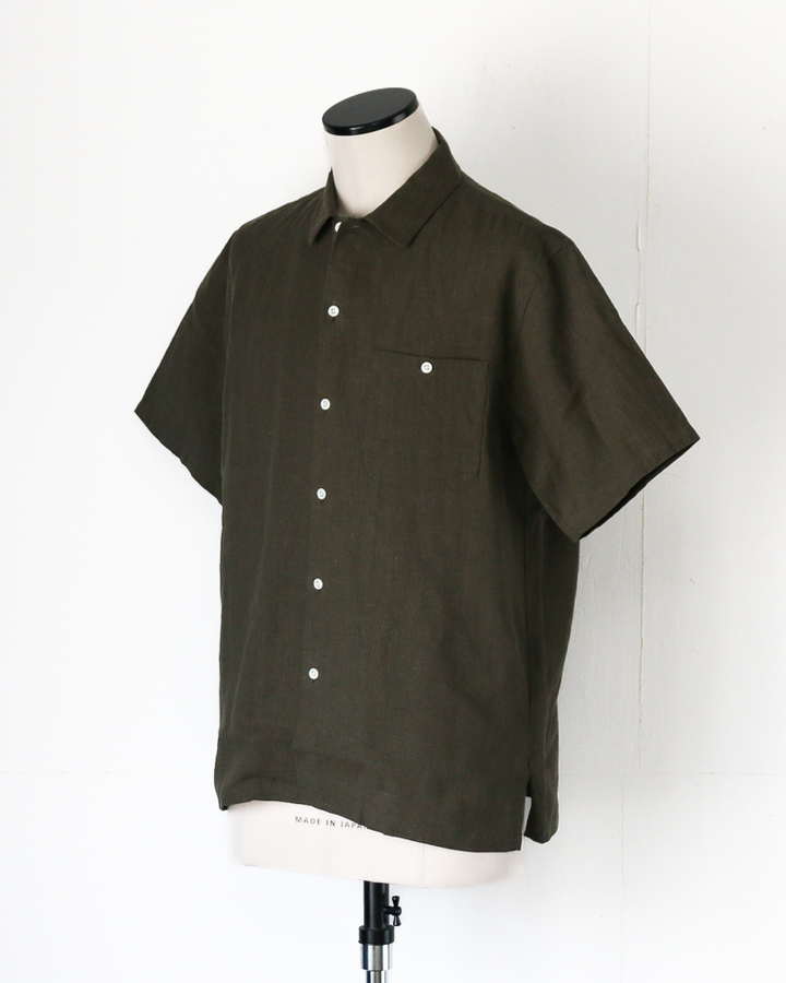 DELICIOUS LINEN Open Collar Shirt KHAKI