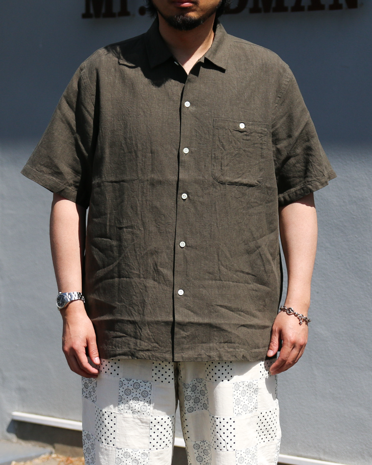 DELICIOUS LINEN Open Collar Shirt KHAKI