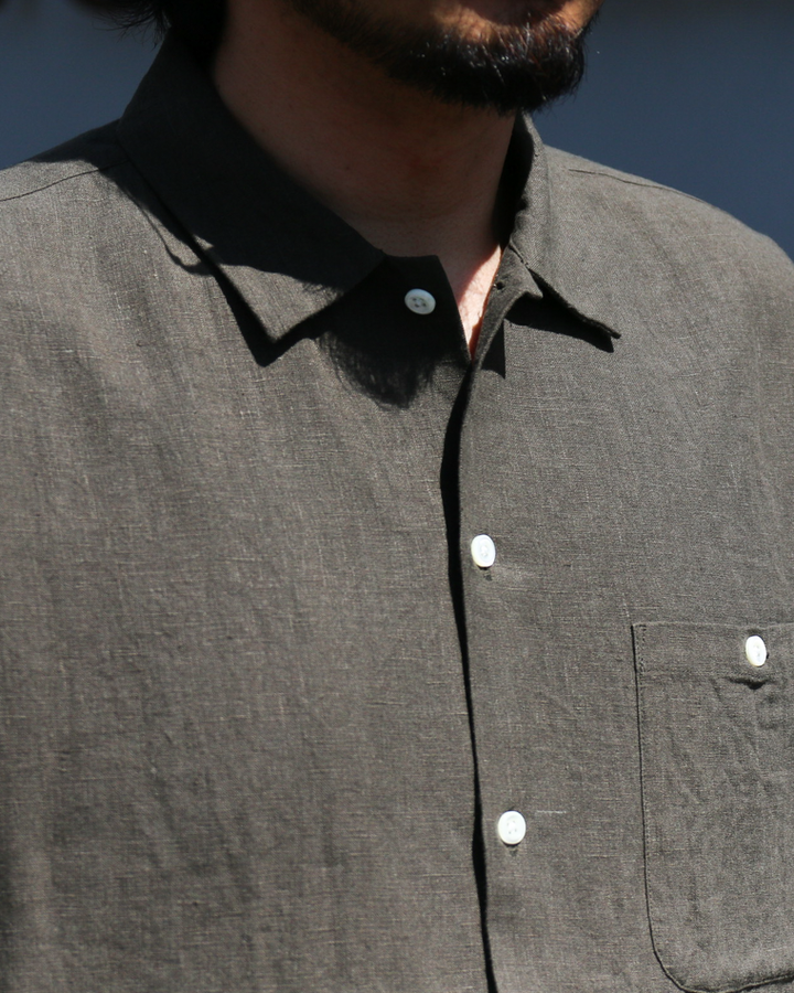 DELICIOUS LINEN Open Collar Shirt KHAKI