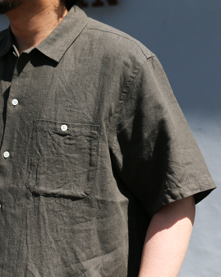 DELICIOUS LINEN Open Collar Shirt KHAKI
